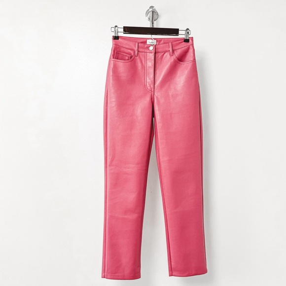Aritzia Wilfred Melina Faux Vegan Leather High Rise Summer Fall Chic Pants Pink - Picture 2 of 14